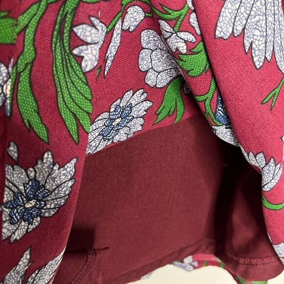 Entro Boho Bell Sleeve Floral Mini Dress Burgundy Blue Size Large - Picture 7 of 12